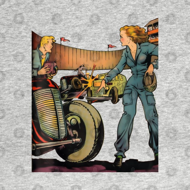 Beautiful Female Motorist Mechanic Vintage Wheels Blonde Girl Retro Comic by REVISTANGO